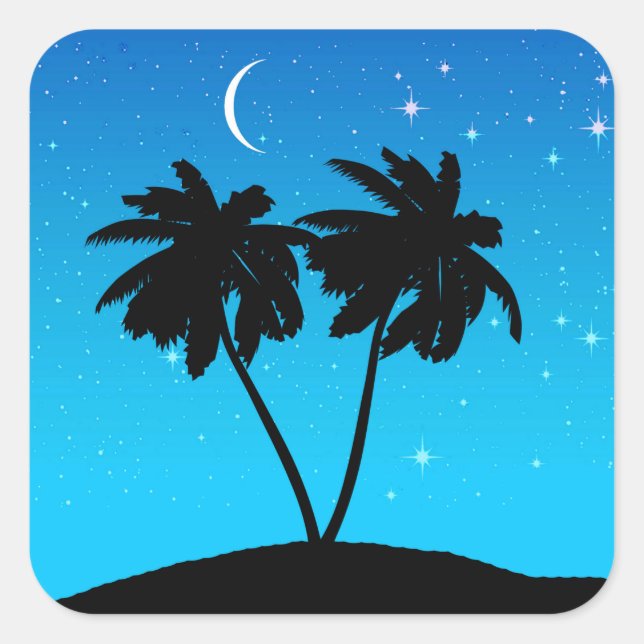 Palm Tree Silhouette Against Evening Blue Square Sticker (Front)