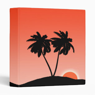 Palm Tree Silhouette Against Sunset Orange  3 Ring Binder