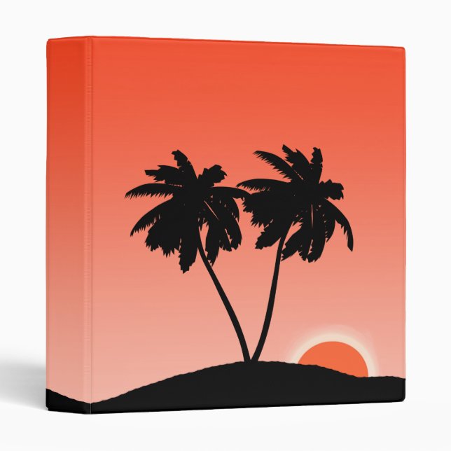 Palm Tree Silhouette Against Sunset Orange  3 Ring Binder (Front/Spine)