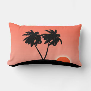 Palm Tree Silhouette Against Sunset Orange  Lumbar Pillow