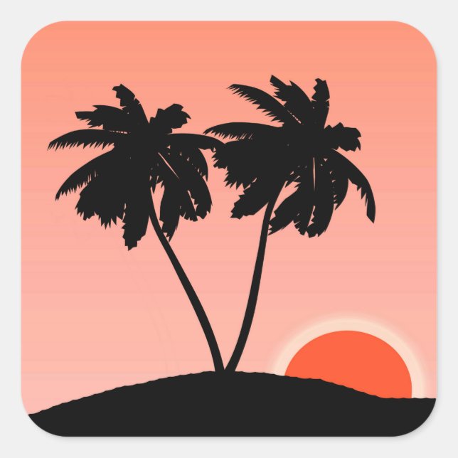 Palm Tree Silhouette Against Sunset Orange Square Sticker (Front)