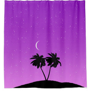 Palm Tree Silhouette Against Twilight Purple Shower Curtain