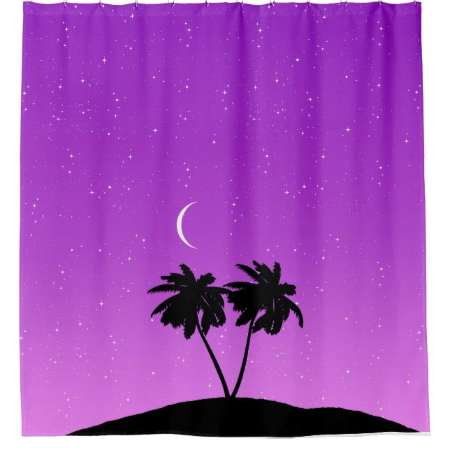 Palm Tree Silhouette Against Twilight Purple Shower Curtain (Front)