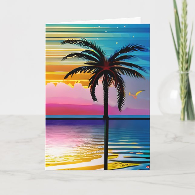 Palm Tree Silhouette and Sunset | Anniversary Card (Front)