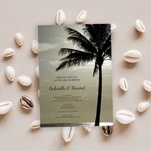 Palm Tree Silhouette Beach Wedding Invitation