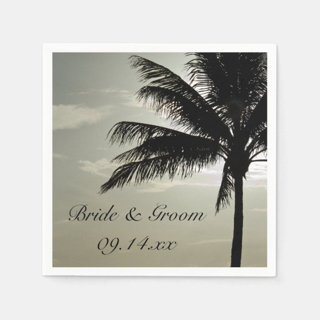 Palm Tree Silhouette Beach Wedding Paper Napkins (Front)