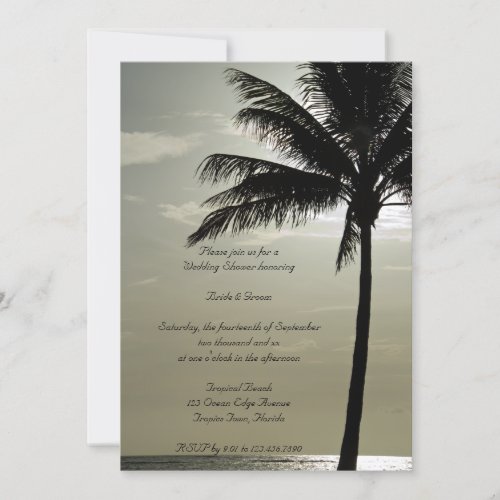Palm Tree Silhouette Beach Wedding Shower Invite