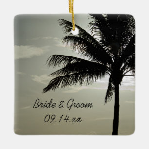 Palm Tree Silhouette Beach Wedding Square Ceramic Ornament