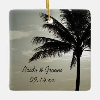 Palm Tree Silhouette Beach Wedding Square Ceramic Ornament