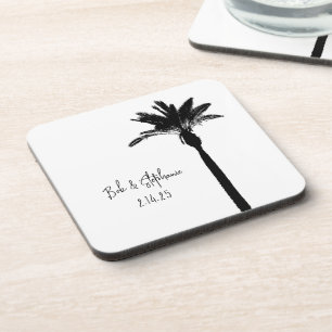 Palm Tree Silhouette COUPLE Date Modern Chic Beverage Coaster
