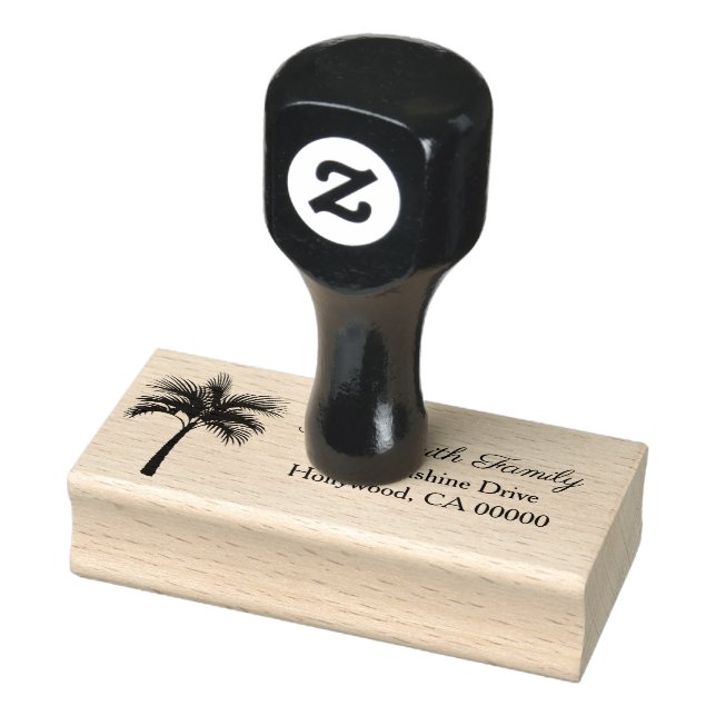 Palm Tree Silhouette & Family Name Rubber Stamp (Stamp)