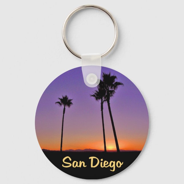 Palm Tree Silhouette In San Diego Keychain (Front)