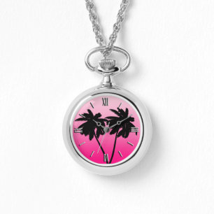 Palm Tree Silhouette on Dawn Pink Watch