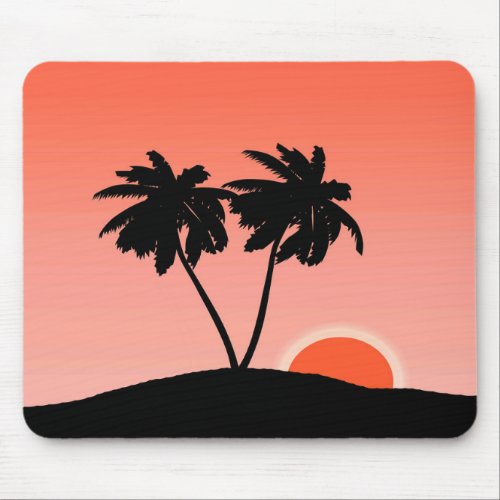 Palm Tree Silhouette on Sunset Orange Mouse Pad