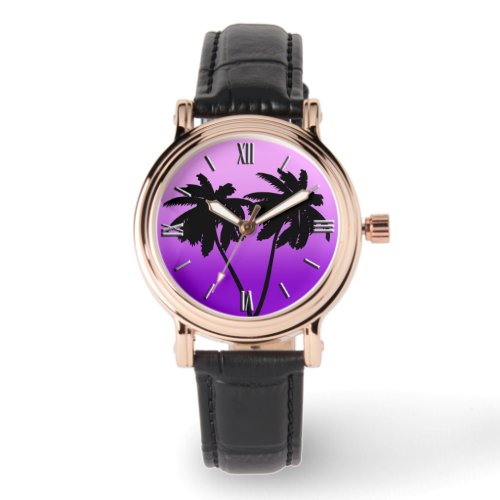 Palm Tree Silhouette on Twilight Purple Watch