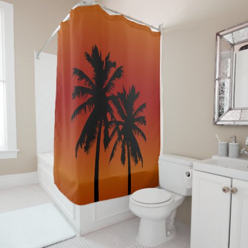 Palm Tree Silhouette Orange Sunset Shower Curtain