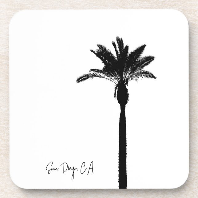Palm Tree Silhouette San Diego CA Own Text Beverage Coaster (Front)