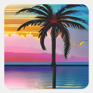 Palm Tree Silhouette Square Sticker