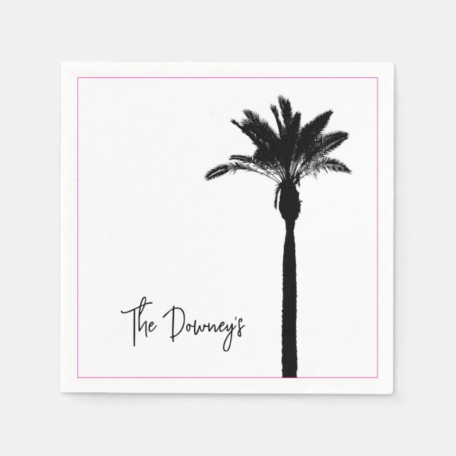 Palm Tree Silhouette Travel Coastal NAME Chic Napkins (Front)