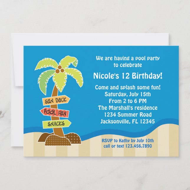 Palm Tree Sing Pool Party Invitation (Front)