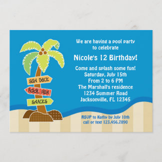 Palm Tree Sing Pool Party Invitation