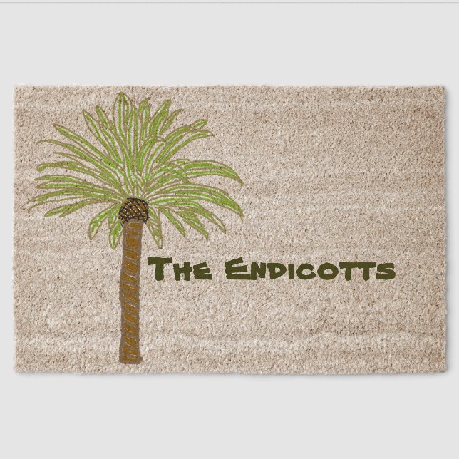 Palm Tree Sketch Fiber Doormat (Front)