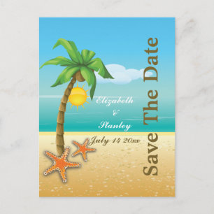 Palm tree & starfish beach wedding Save the Date Announcement Postcard