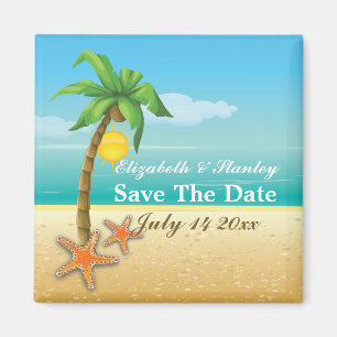 Palm tree & starfish beach wedding Save the Date Magnet