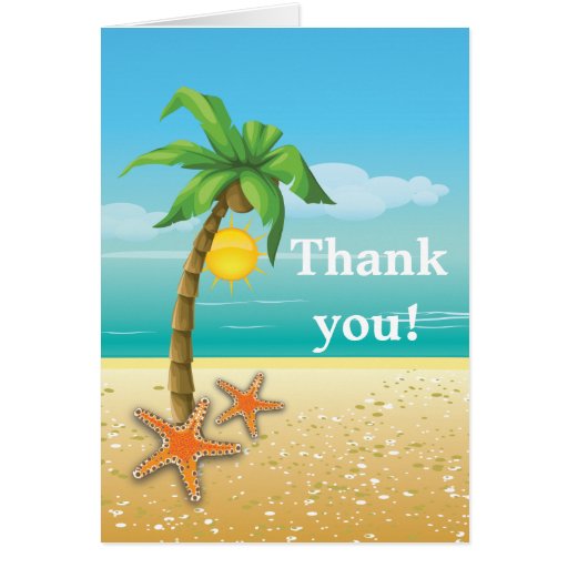 Palm tree & starfish beach wedding Thank You Card | Zazzle