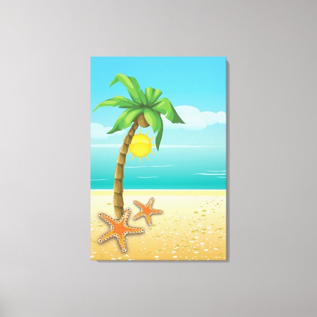 Palm tree, starfish & sun tropical scenery canvas print (Front)