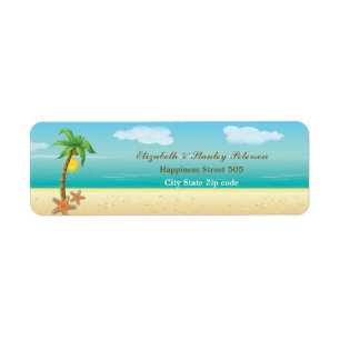 Palm tree & starfish tropical beach wedding label