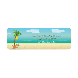 Palm tree & starfish tropical beach wedding label