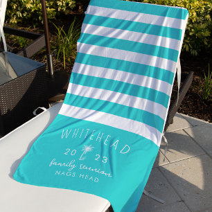 Palm Tree Stripe Aqua Monogram Beach Towel