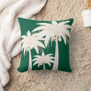 Palm Tree Summer Elegant Green White Tropical Throw Pillow