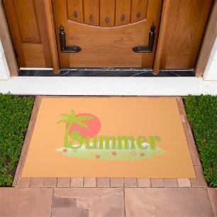 Palm Tree Summer with Sun and Beach Doormat