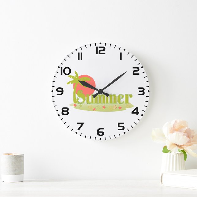 Palm Tree Summer with Sun and Beach Large Clock (Creator Uploaded)