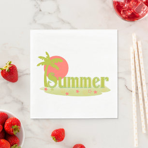 Palm Tree Summer with Sun and Beach Napkins