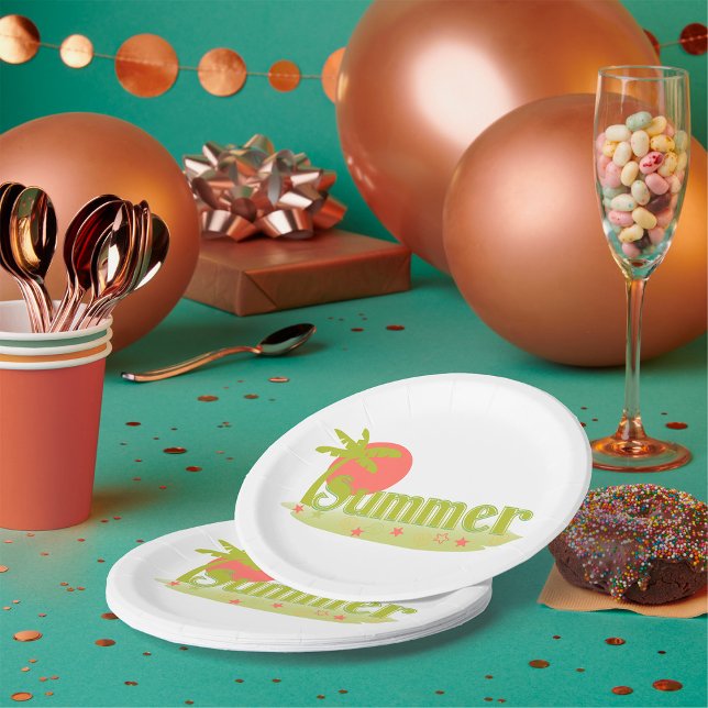 Palm Tree Summer with Sun and Beach Paper Plates (Creator Uploaded)