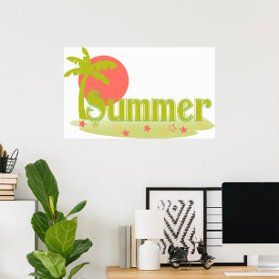 Palm Tree Summer with Sun and Beach Poster