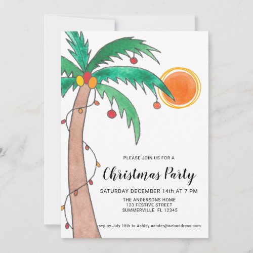 Palm Tree Sun Christmas Party   Invitation