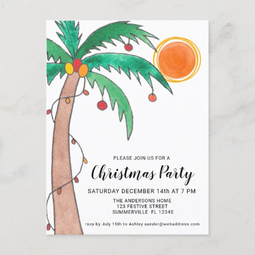 Palm Tree Sun Christmas Party  Invitation Postcard