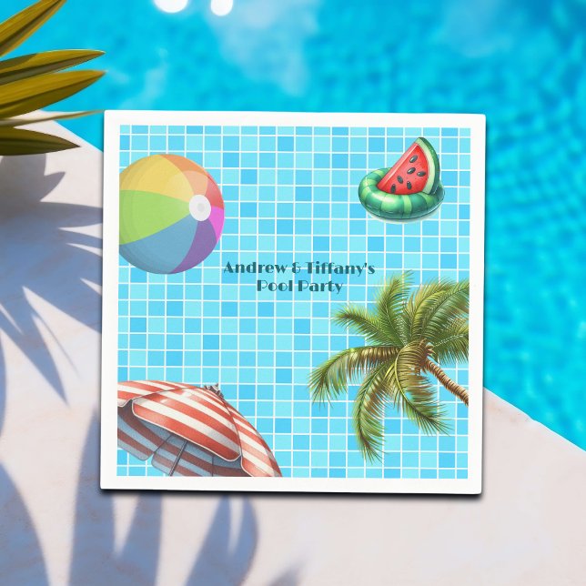 Palm Tree Sun Umbrella Beach Ball Pool Party Napkins (Creator Uploaded)