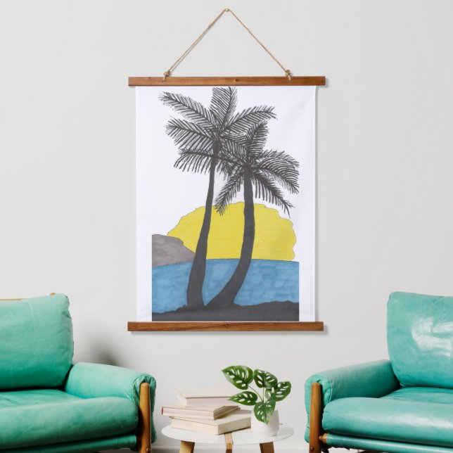 Palm Tree Sunrise Silhouette  Hanging Tapestry (Living Room)
