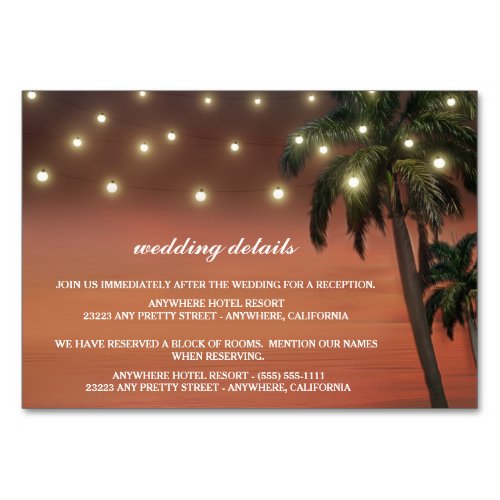 Palm Tree Sunset Beach Reception  Hotel Cards