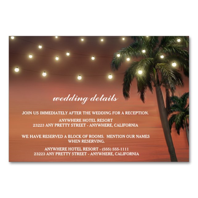 Palm Tree Sunset Beach Reception + Hotel Cards (Front)