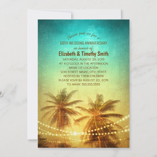 Palm Tree Sunset Beach Themed Bridal Shower Invitation (Front)
