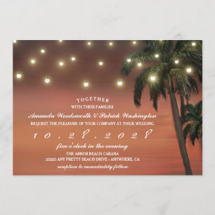 Palm Tree Sunset Beach Wedding Invitations