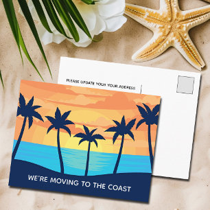 Palm Tree Sunset Change of Address Beach Moving Announcement Postcard