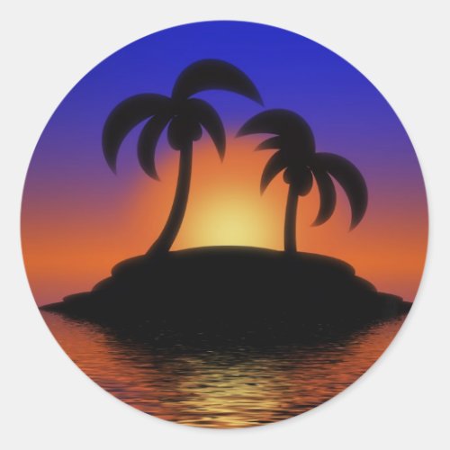 Palm Tree Sunset Classic Round Sticker