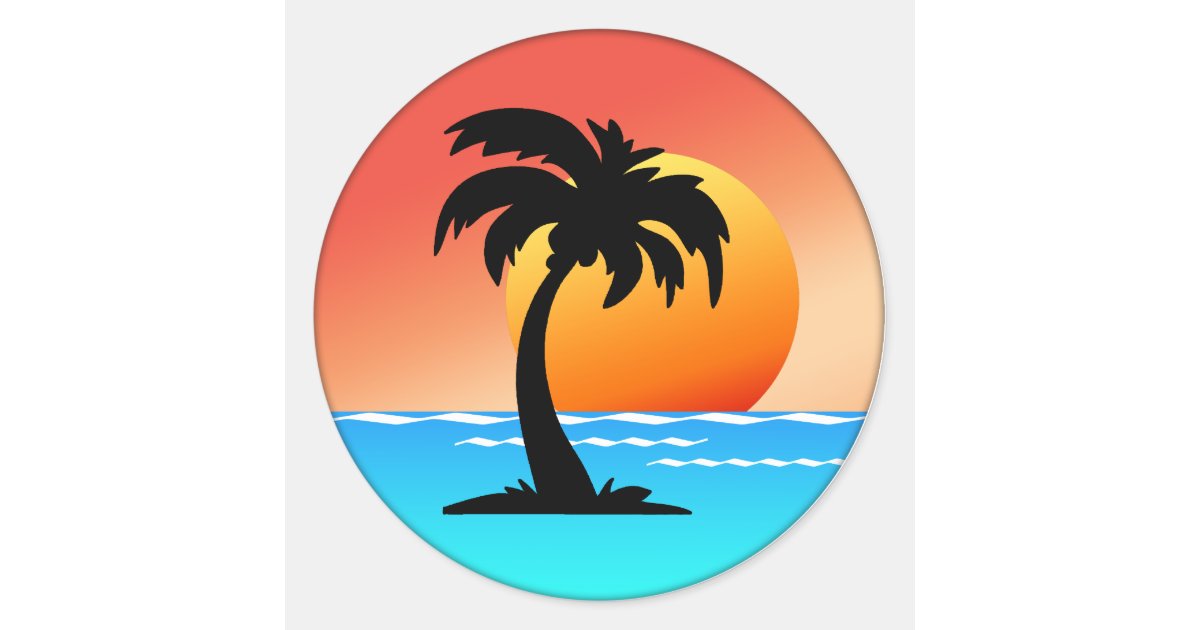 Palm Tree Sunset Classic Round Sticker | Zazzle